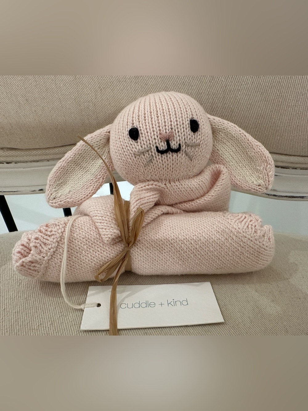 🤍 NWT Organic Cuddle + Kind Pink Bunny Lovey Security Baby Blanket in Blush NWT